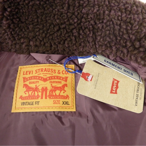 Levi’s Faux Sherpa Relaxed Fit Vintage Trucker Work Jacket NWT Plaid Dyed - Picture 10 of 12